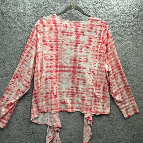 Belle by Kim Gravel XL Pink White Flowy Cardigan Open Front Lightweight Vacation - Picture 6 of 9